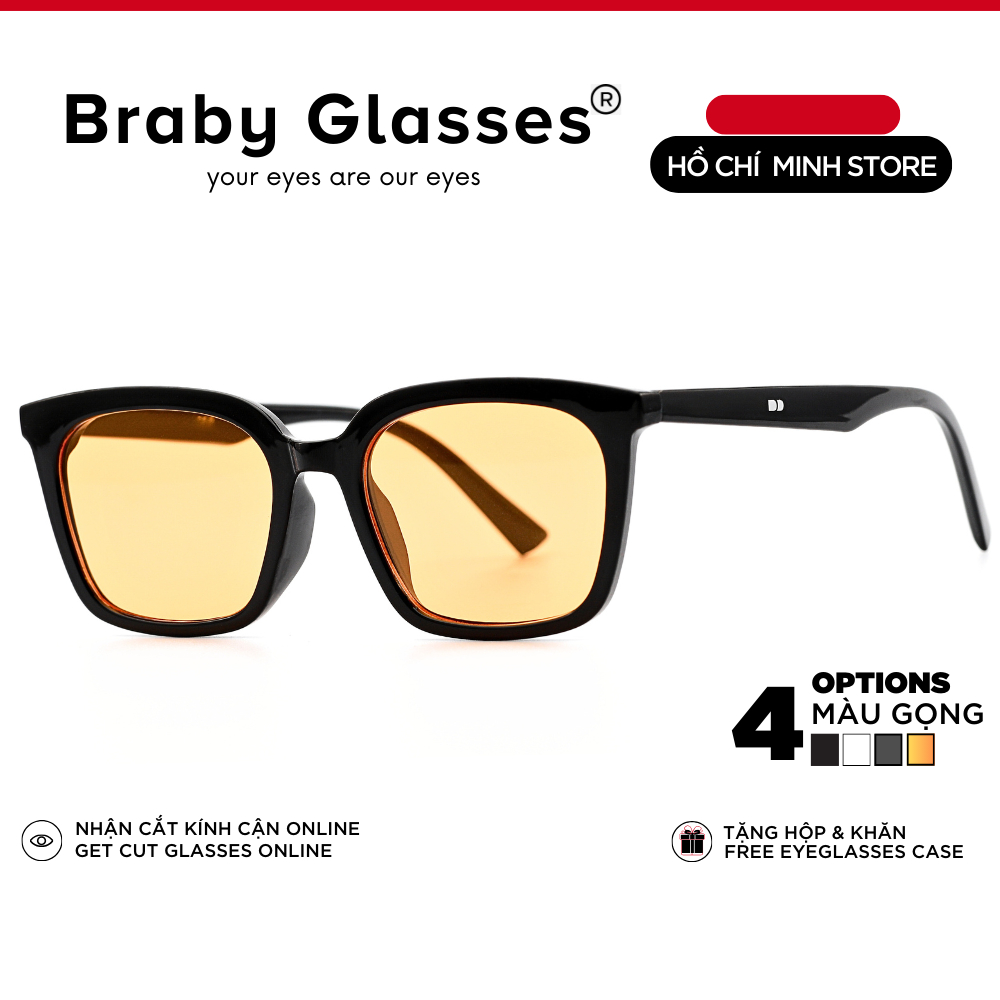 Kính râm mát nam nữ mắt vuông kiểu dáng thời thượng Braby Glasses chống tia UV gọng nhựa cao cấp KR27