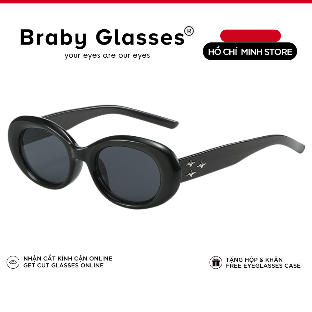 Kính râm mát nam nữ mắt tròn thời trang chống tia UV Braby Glasses gọng nhựa cao cấp thiết kế sang trọng KR55