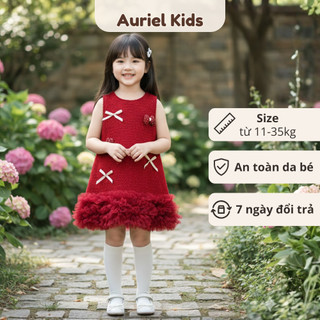Váy Dạ Sát Nách, Váy Suông AURIEL KIDS Cho Bé Đính Nơ Đuôi Váy Bồng Bềnh Cho Bé