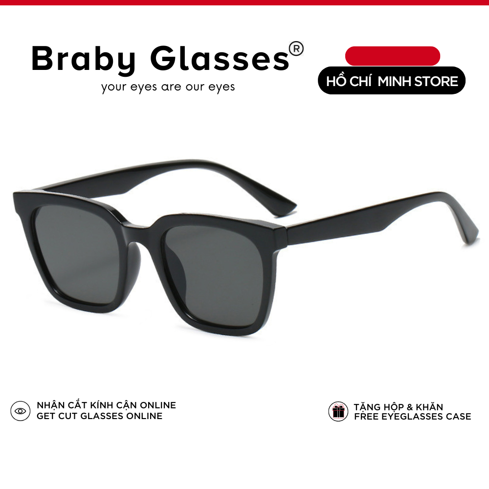 Kính râm mát nam nữ mắt vuông thời trang chống tia UV Braby Glasses gọng nhựa cao cấp thiết kế sang trọng KR52