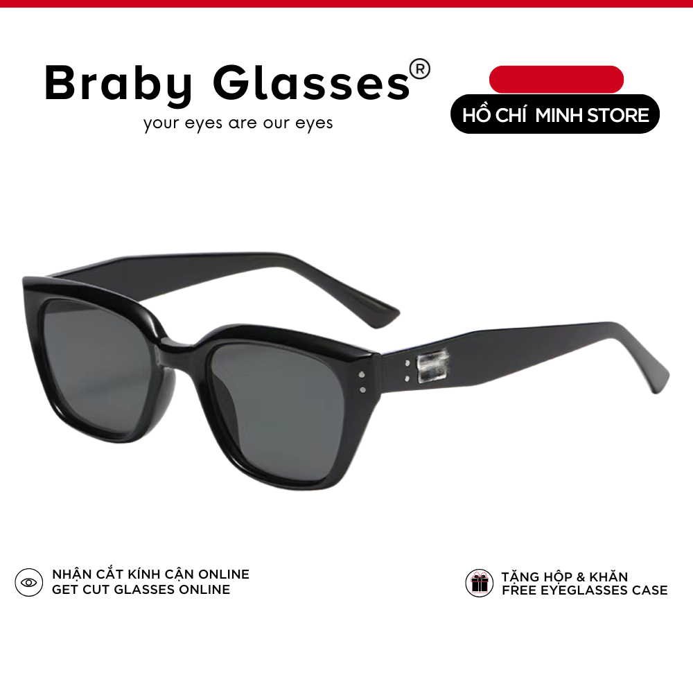 Kính râm mát nam nữ mắt vuông thời trang chống tia UV Braby Glasses gọng nhựa cao cấp thiết kế sang trọng KR57