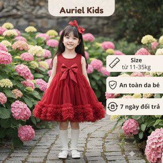 Váy Công Chúa,Váy Sát Nách AURIEL KIDS Đính Nơ Bồng Bềnh Cho Bé