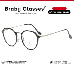 Gọng Kính Cận Tròn Nam Nữ Braby Glasses Chất Liệu Kim Loại Siêu Nhẹ Thiết Kế Sang Trọng MK128
