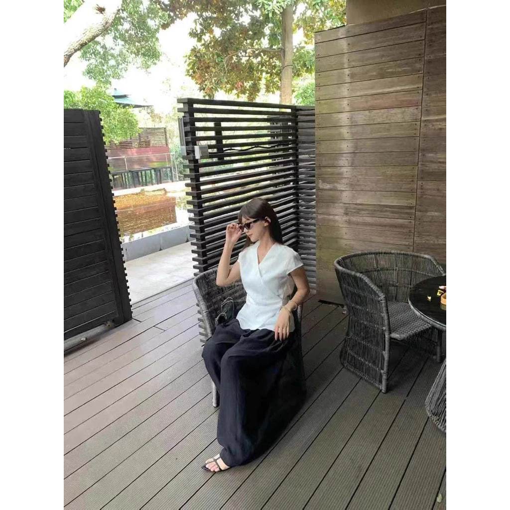 𝗖𝗵𝗶𝗻𝗰𝗵𝘂 - Áo Linen thắt eo nơ lệch tà