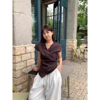 𝗖𝗵𝗶𝗻𝗰𝗵𝘂 - |LY LINEN| Áo Linen thắt eo nơ lệch tà