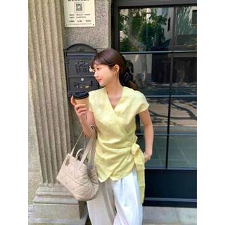 𝗖𝗵𝗶𝗻𝗰𝗵𝘂 - |LY LINEN| Áo Linen thắt eo nơ lệch tà