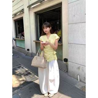 𝗖𝗵𝗶𝗻𝗰𝗵𝘂 - |LY LINEN| Áo Linen thắt eo nơ lệch tà