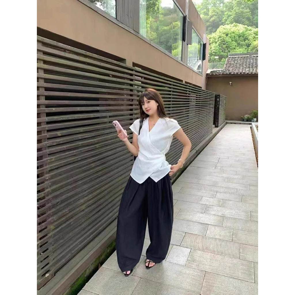 𝗖𝗵𝗶𝗻𝗰𝗵𝘂 - Áo Linen thắt eo nơ lệch tà