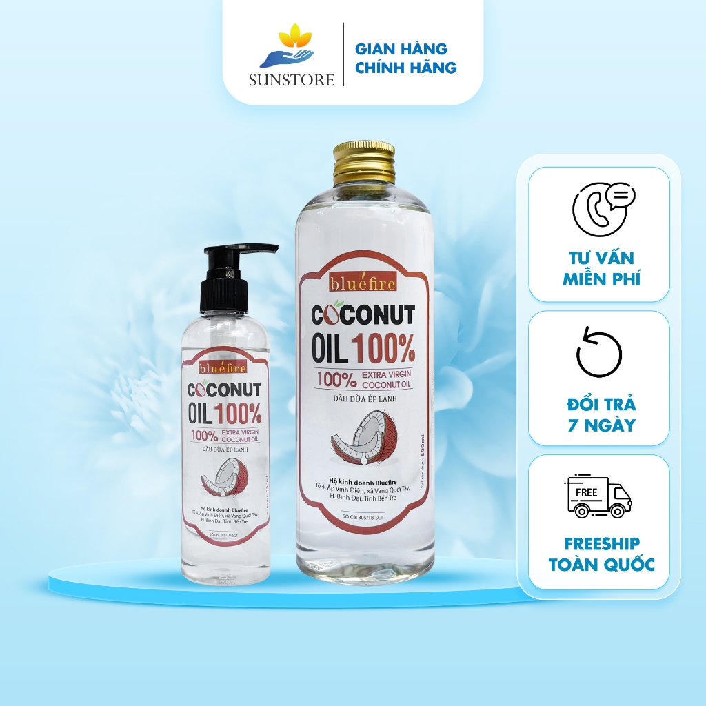 Dầu dừa nguyên chất Ép lạnh Bluefire an toàn cho mẹ và bé -SUNSTORE