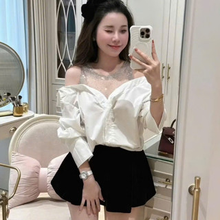 Áo Sơ Mi Thiết Kế Đáp Lưới Đính ĐÁ SÁng To Bling Phối ĐỒ SIêu Đẹp Trend 2025
