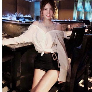 Áo Sơ Mi Thiết Kế Đáp Lưới Đính ĐÁ SÁng To Bling Phối ĐỒ SIêu Đẹp Trend 2025