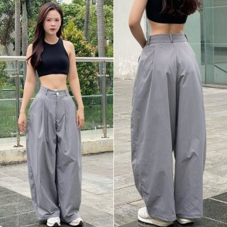 Quần ống cong dáng rộng GladimaxLY177 Nhún ly trước sau cá tính  Kaki Dày Dặn Sóng Giặt Máy Thoải Mái Phong Cách Đi Làm