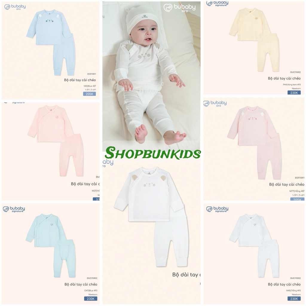 [ Bubaby ] Bộ dài tay sơ sinh Bu Baby cài lệch vải sợi tre mỏng cao cấp BU baby Việt Nam chéo