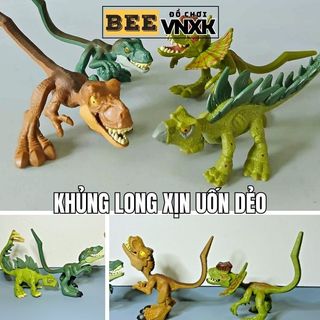 Set 4 mô hình Khủng long uốn dẻo mini T-Rex, Stegosaurus, Dilophosaurus xuất dư - BEE VNXK