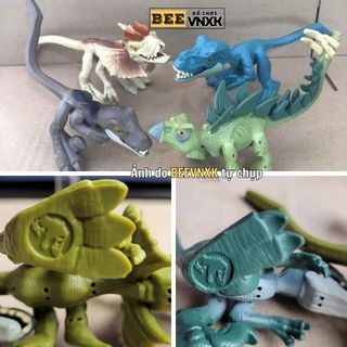 Set 4 mô hình Khủng long uốn dẻo mini T-Rex, Stegosaurus, Dilophosaurus xuất dư - BEE VNXK
