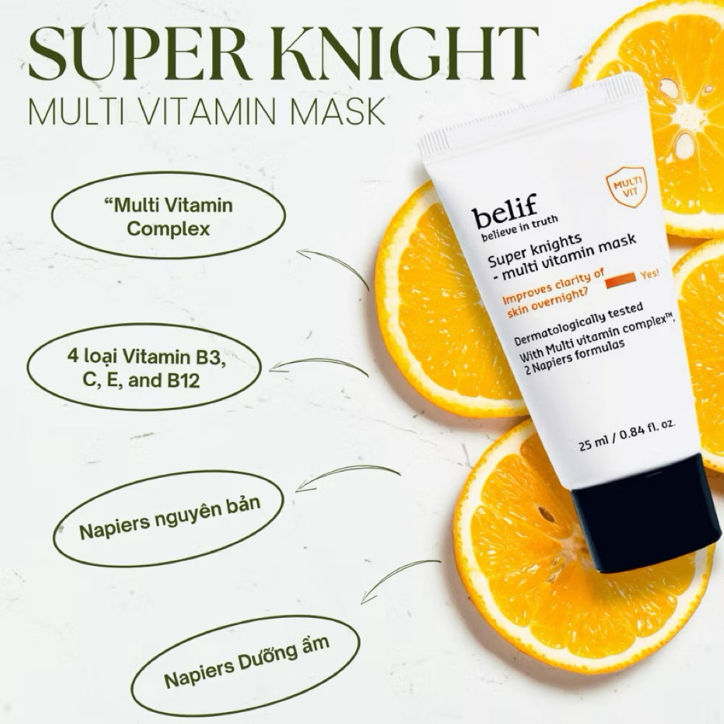 Mặt nạ ngủ Belif Super Kningh Multi Vitamin Mask Tuýp 25mL hạn 2028 dưỡng sáng da IS39