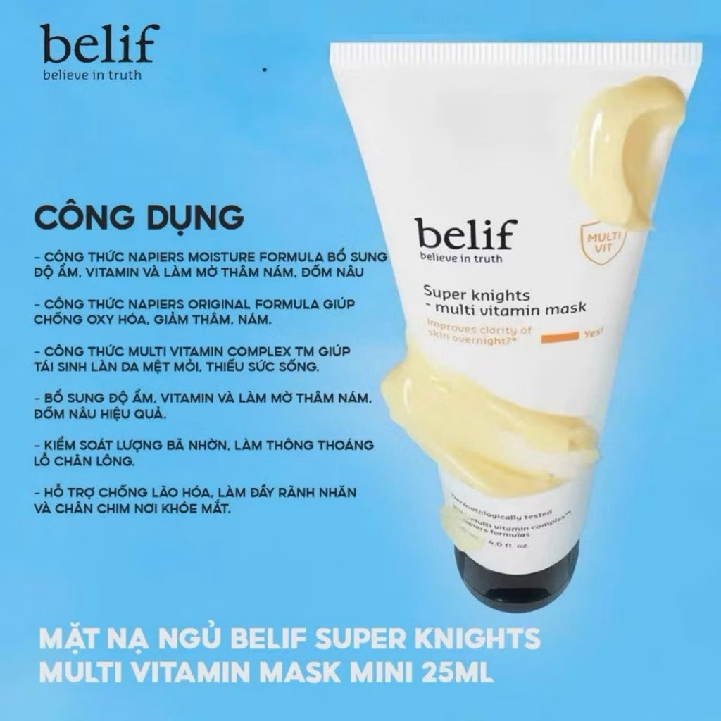 Mặt nạ ngủ Belif Super Kningh Multi Vitamin Mask Tuýp 25mL hạn 2028 dưỡng sáng da IS39