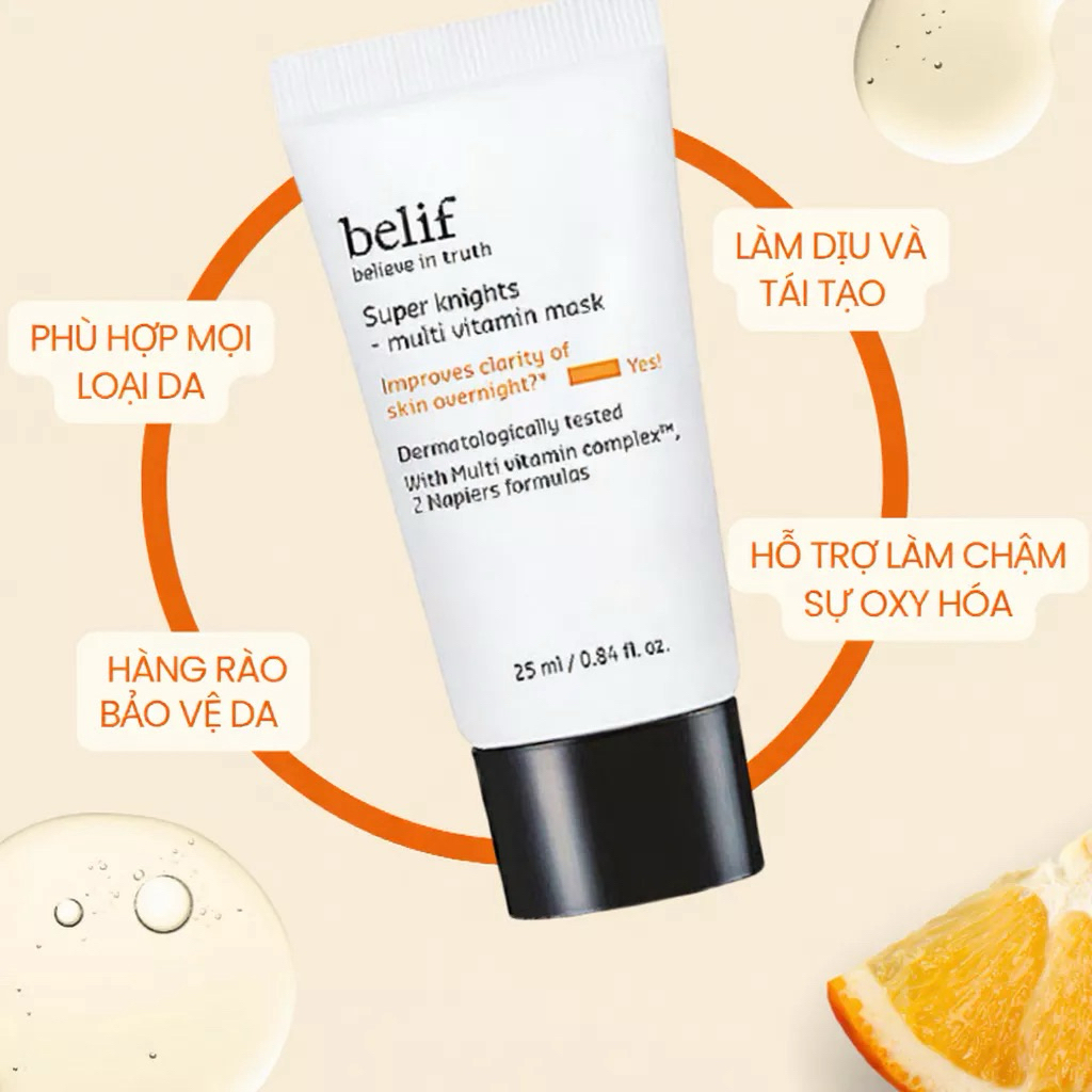 Mặt nạ ngủ Belif Super Kningh Multi Vitamin Mask Tuýp 25mL hạn 2028 dưỡng sáng da IS39
