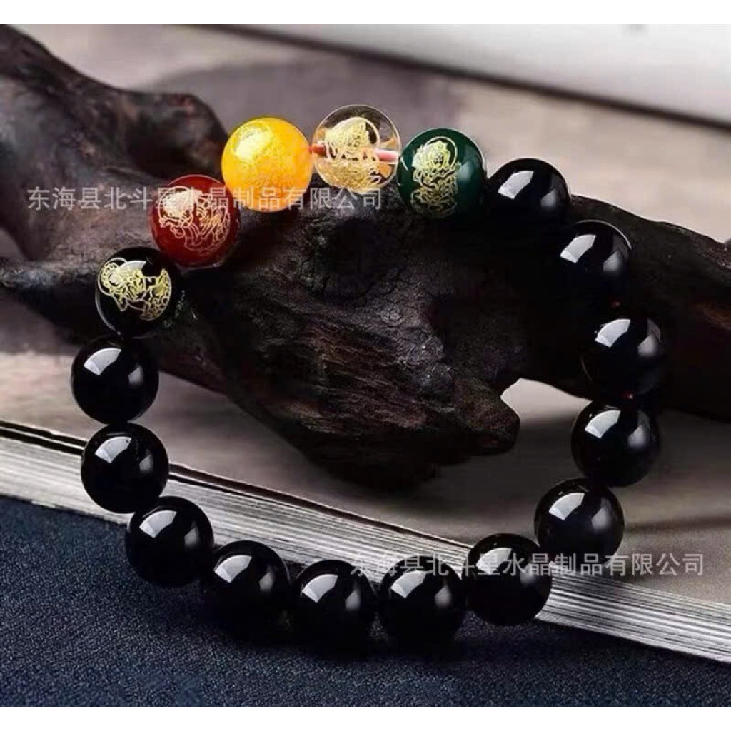 {Tặng Rùa Vàng + Túi Lộc} Vòng Tay Chu Sa Đen + Ngũ Lộ Thần Tài - Bình An - May Mắn
