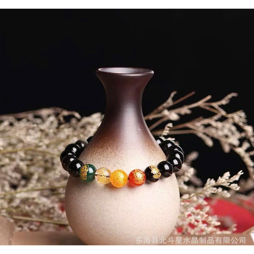 {Tặng Rùa Vàng + Túi Lộc} Vòng Tay Chu Sa Đen + Ngũ Lộ Thần Tài - Bình An - May Mắn