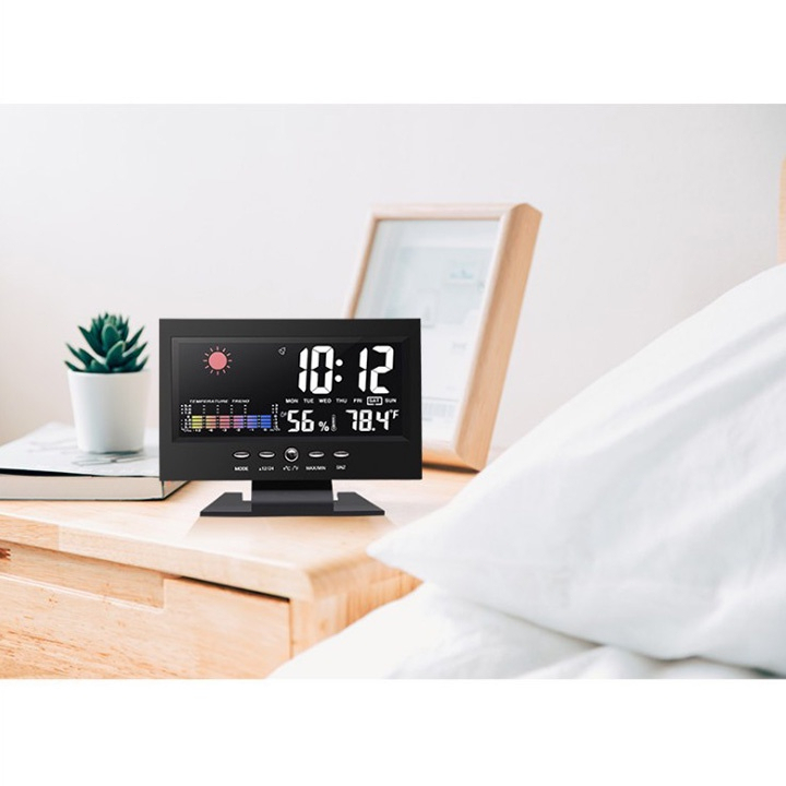 【Rẻ】Đồng Hồ Để Bàn LED Màn Hình LCD Báo Thức, Hiển Thị Nhiệt Độ Cảm Biến Âm Thanh 483 HTR