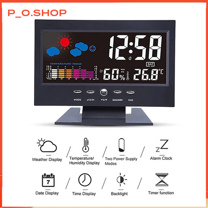 【Rẻ】Đồng Hồ Để Bàn LED Màn Hình LCD Báo Thức, Hiển Thị Nhiệt Độ Cảm Biến Âm Thanh 483 HTR