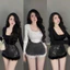 Bộ nữ đi chơi dài tay viền lông cổ vuông mix sooc bling a10