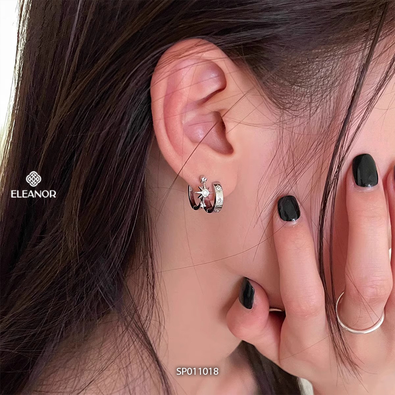Bông tai nữ chuôi bạc 925 Eleanor Accessories mặt trời đính đá phụ kiện trang sức khuyên tai 11018
