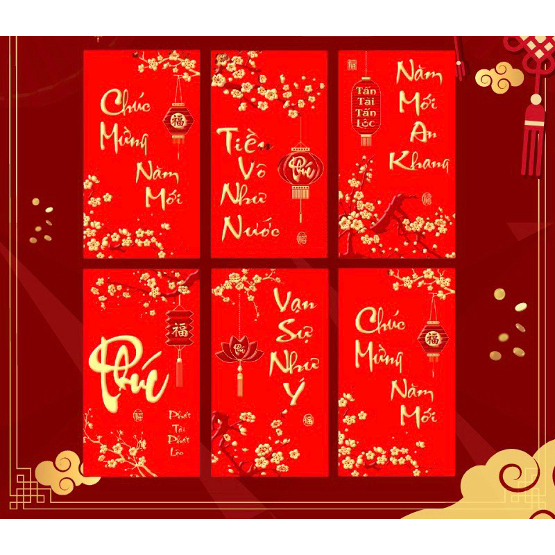6 Bao Lì Xì Chữ Nổi 3D Phong Bao Lì Xì Nhung Đỏ Chữ Dập Nổi 3D Tết 2026 Bính Ngọ - PUPU HOUSE