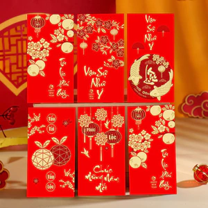 6 Bao Lì Xì Chữ Nổi 3D Phong Bao Lì Xì Nhung Đỏ Chữ Dập Nổi 3D Tết 2026 Bính Ngọ - PUPU HOUSE