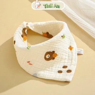 Yếm Tam Giác Em Bé Cổ Khoá Cúc Bấm Chất Liệu Muslin 4 Lớp Họa Tiết Ngẫu Nhiên Chất Liệu Cotton Mềm Mại