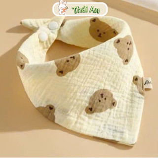 Yếm Tam Giác Em Bé Cổ Khoá Cúc Bấm Chất Liệu Muslin 4 Lớp Họa Tiết Ngẫu Nhiên Chất Liệu Cotton Mềm Mại