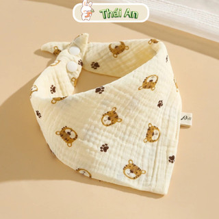 Yếm Tam Giác Em Bé Cổ Khoá Cúc Bấm Chất Liệu Muslin 4 Lớp Họa Tiết Ngẫu Nhiên Chất Liệu Cotton Mềm Mại