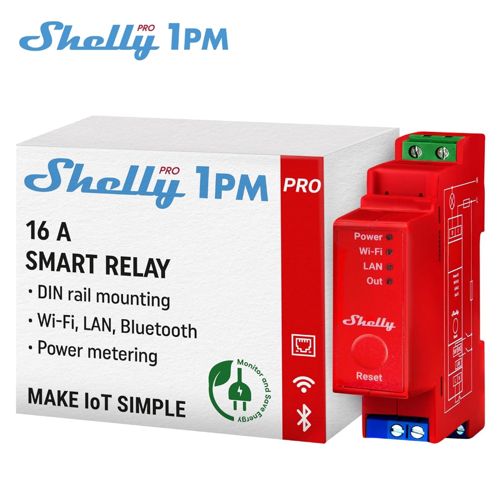 Shelly Pro 1PM – Smart Relay 16A  110-240VAC+ Power Meter | Điều khiển từ xa qua WiFi/LAN