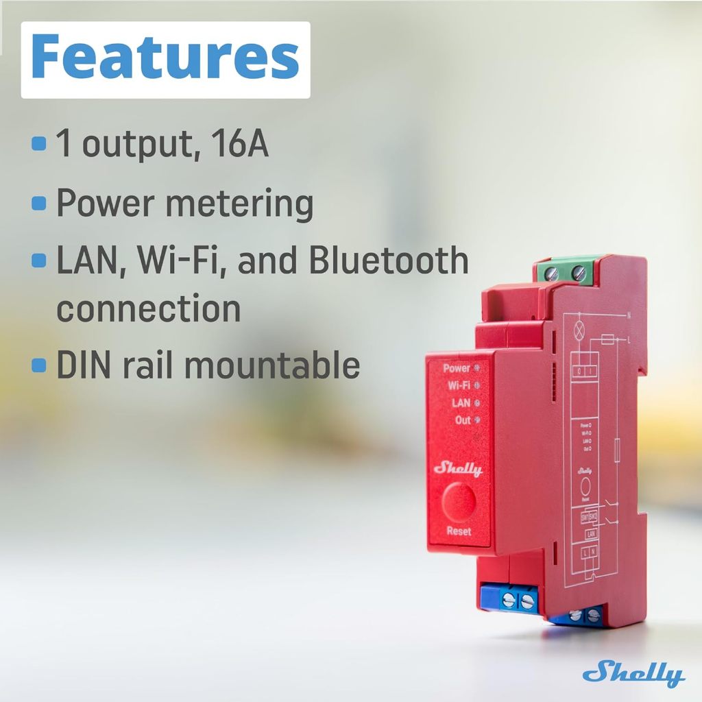 Shelly Pro 1PM – Smart Relay 16A  110-240VAC+ Power Meter | Điều khiển từ xa qua WiFi/LAN