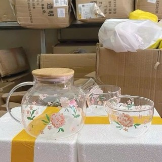 Bộ ấm hoa thuỷ tinh kèm 2 cốc thiết kế tinh tế sang trọng
