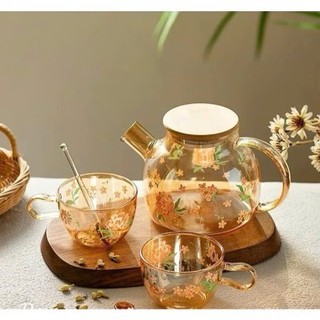 Bộ ấm hoa thuỷ tinh kèm 2 cốc thiết kế tinh tế sang trọng