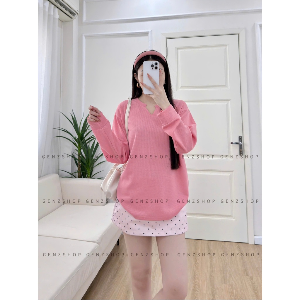 Áo Thun Tay Dài Vải Waffle Trơn Basic Unisex Nam Nữ Form  Rộng Thoải Mái BST26