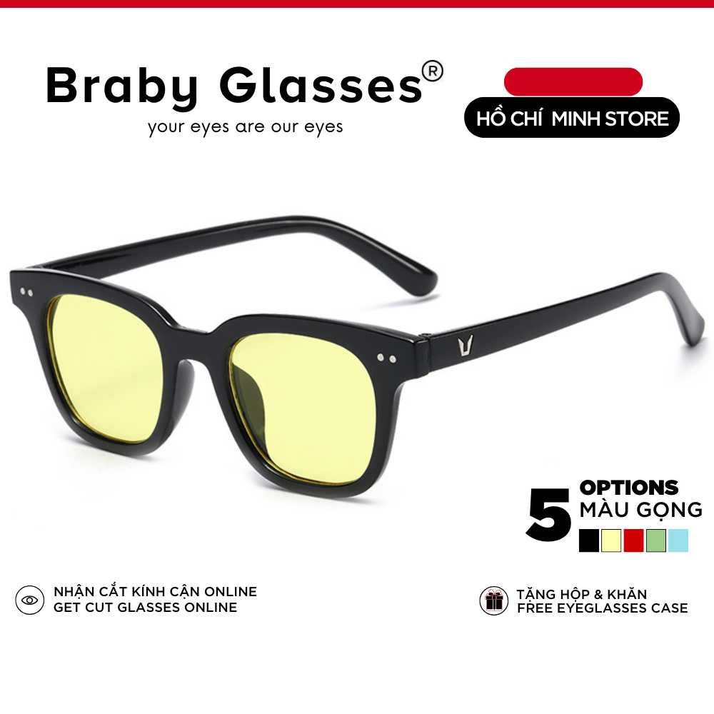 Kính râm mắt vuông nam nữ chữ V Braby Glasses chất liệu nhựa cao cấp phụ kiện thời trang sành điệu KR04 Hộp