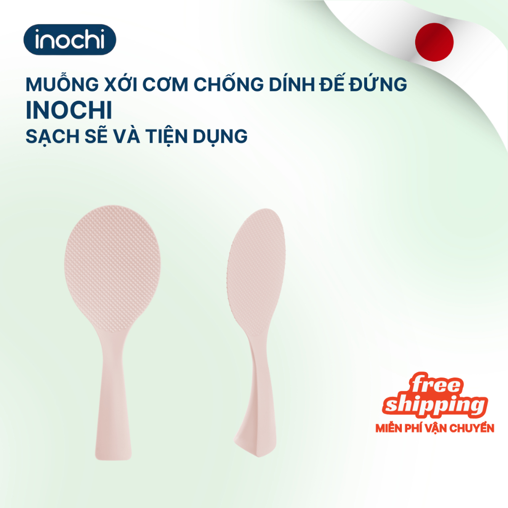 Thìa, muỗng nhựa xới cơm Đế Đứng/Nằm Dẹt Sendai Inochi cao cấp tiêu chuẩn Nhật kháng khuẩn