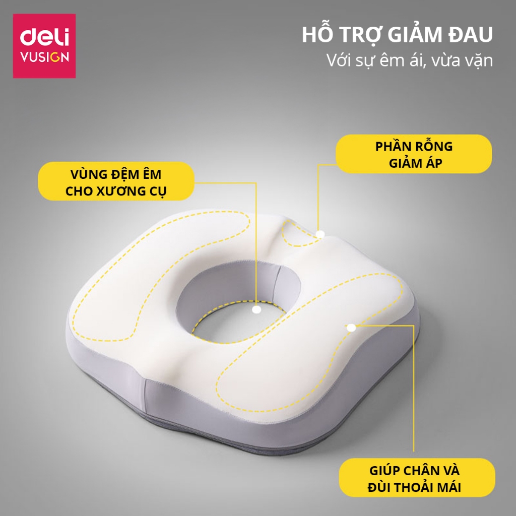 Đệm ghế ngồi văn phòng Deli Thoáng Khí Chống Trĩ Chất Liệu Cao Su Non Giảm Ê Mỏi Điều Chỉnh Tư Thế Ngồi, Dễ Vệ Sinh