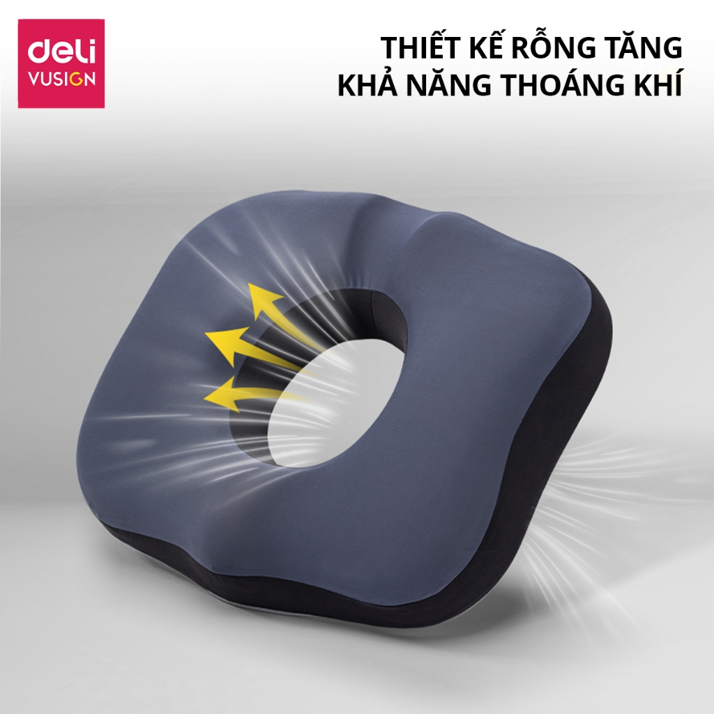 Đệm ghế ngồi văn phòng Deli Thoáng Khí Chống Trĩ Chất Liệu Cao Su Non Giảm Ê Mỏi Điều Chỉnh Tư Thế Ngồi, Dễ Vệ Sinh