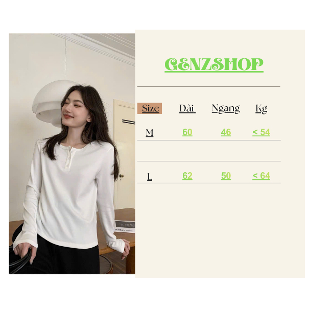 Áo Thun TAY DÀI Cổ CÚC Nữ Basic Xinh Đẹp Hottrend 2026