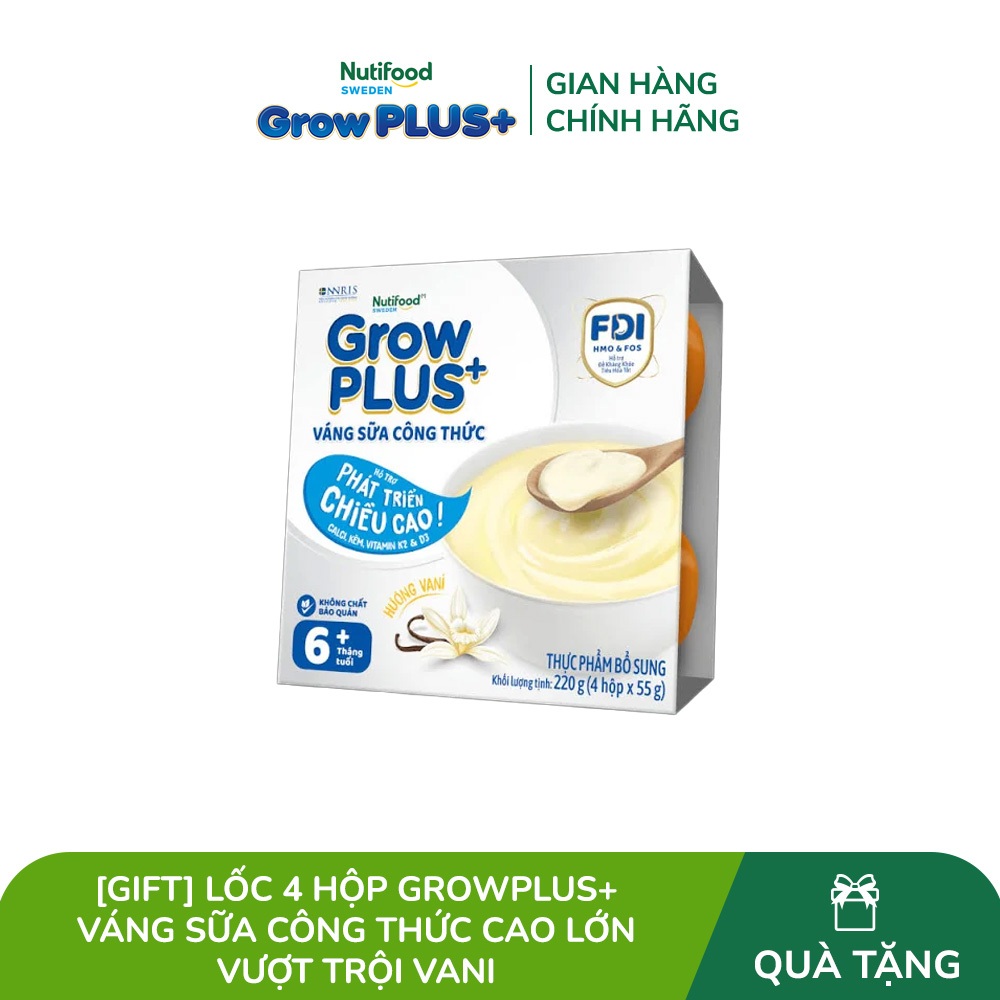 [Gift] Lốc 4 hộp GrowPLUS+ Váng sữa công thức Cao lớn vượt trội Vani