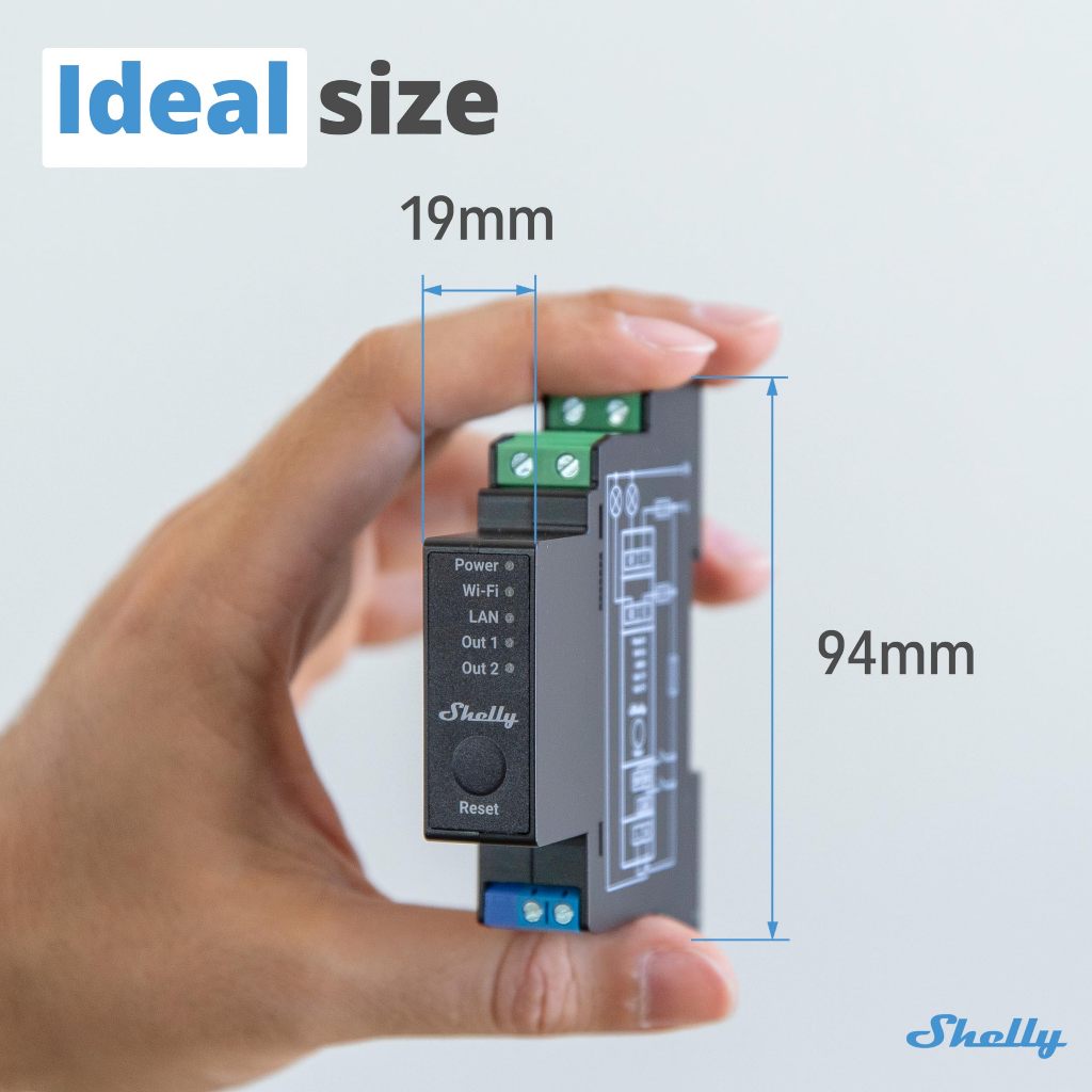 Shelly Pro 2PM 2 Kênh Smart Relay + Đo Điện Tử Wi-Fi / LAN / Bluetooth, Điều Khiển Đèn / Rèm / Cửa