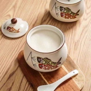 Hũ đựng dầu mỡ , đựng gia vị gốm sứ cao cấp chịu nhiệt cao 1200ml họa tiết Cá có kèm thìa