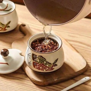 Hũ đựng dầu mỡ , đựng gia vị gốm sứ cao cấp chịu nhiệt cao 1200ml họa tiết Cá có kèm thìa