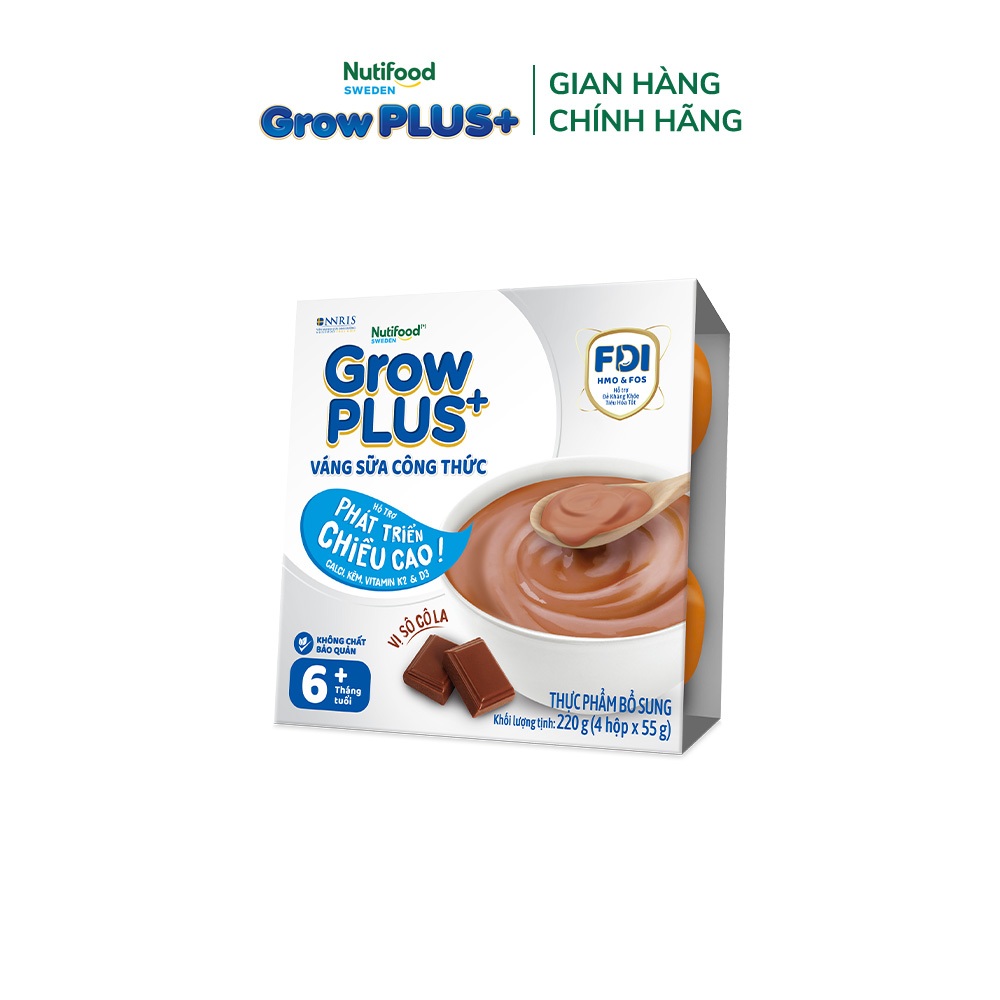 [Gift] Lốc 4 hộp GrowPLUS+ Váng sữa công thức Cao lớn vượt trội Socola