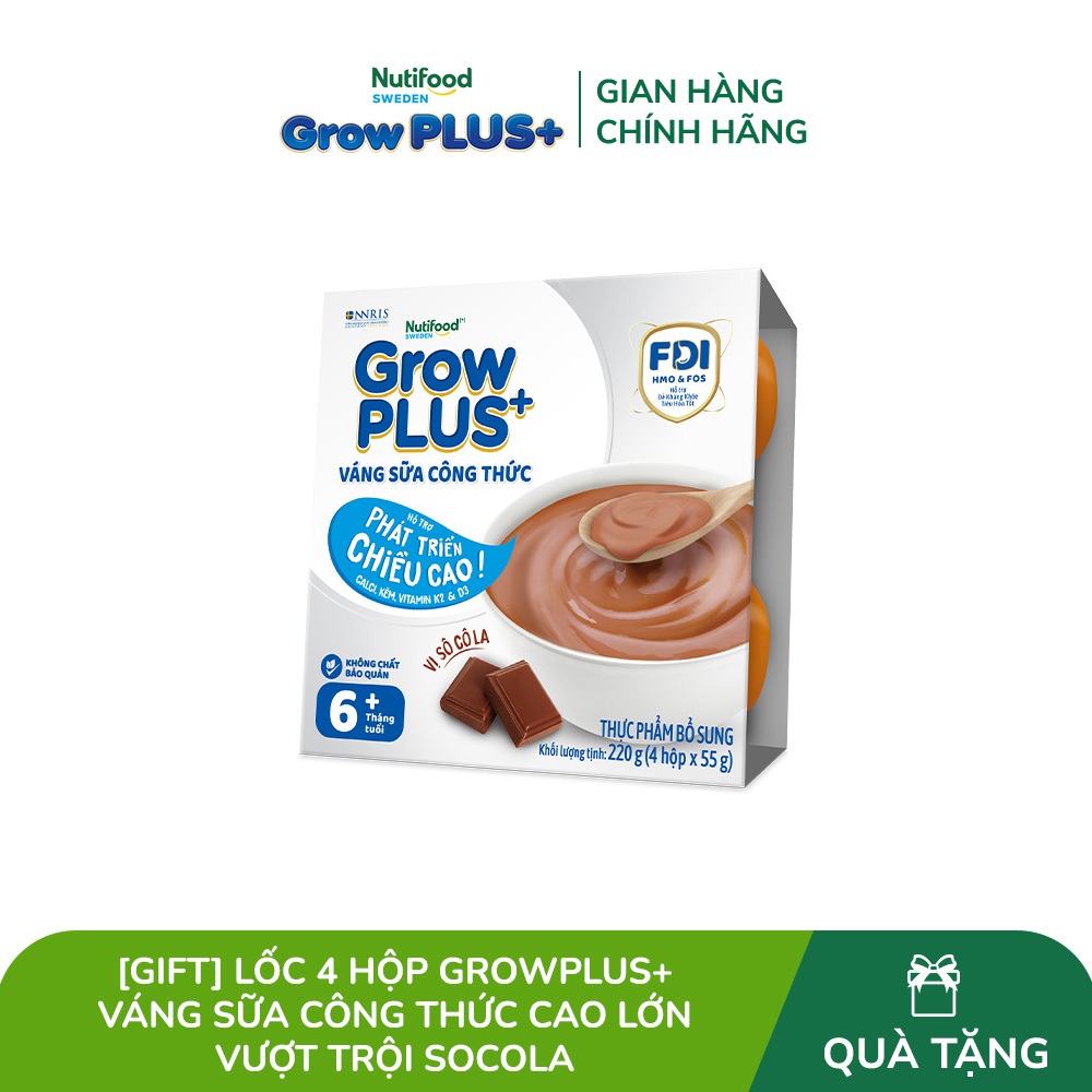[Gift] Lốc 4 hộp GrowPLUS+ Váng sữa công thức Cao lớn vượt trội Socola