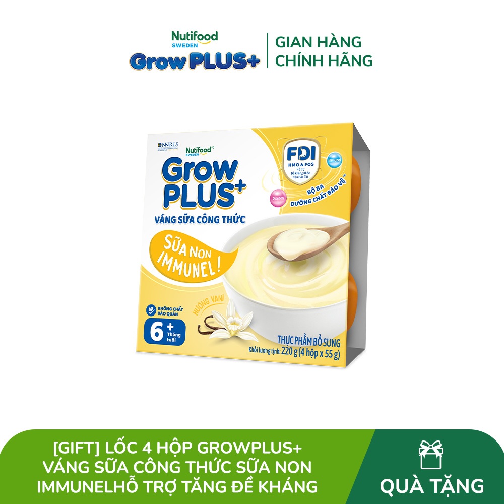 [Gift] Lốc 4 hộp GrowPLUS+ Váng sữa công thức Sữa non Immunel Hỗ trợ tăng đề kháng